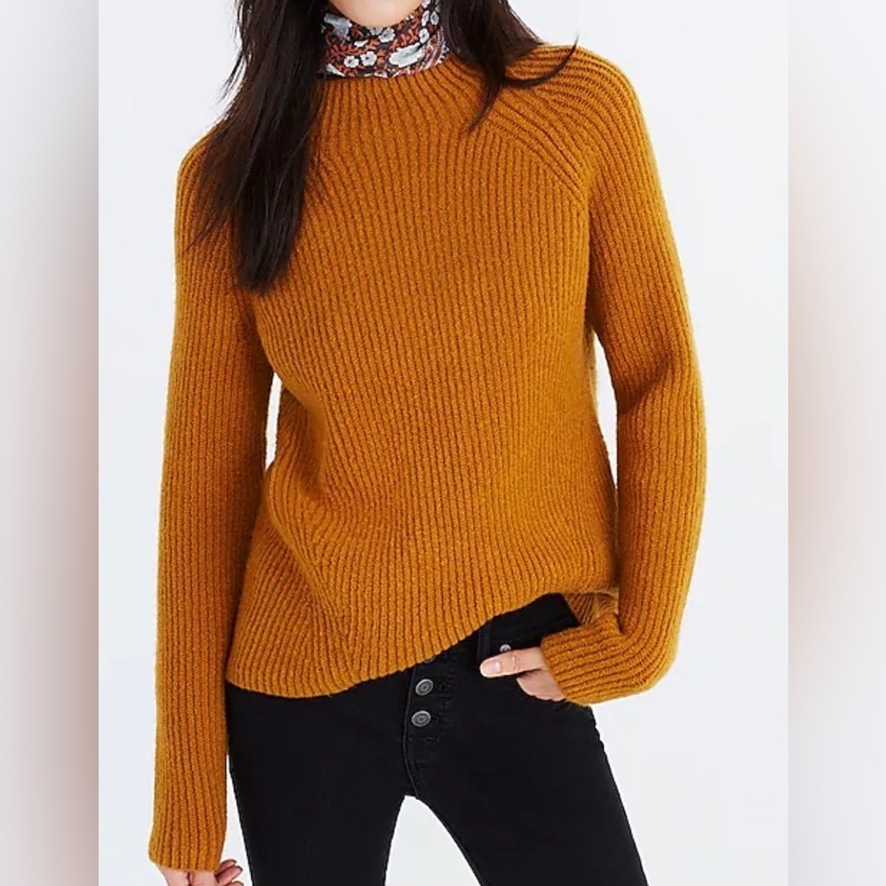 Madewell Sweater Womens XXS Northfield Mockneck Ribbed Yellow Style H3339